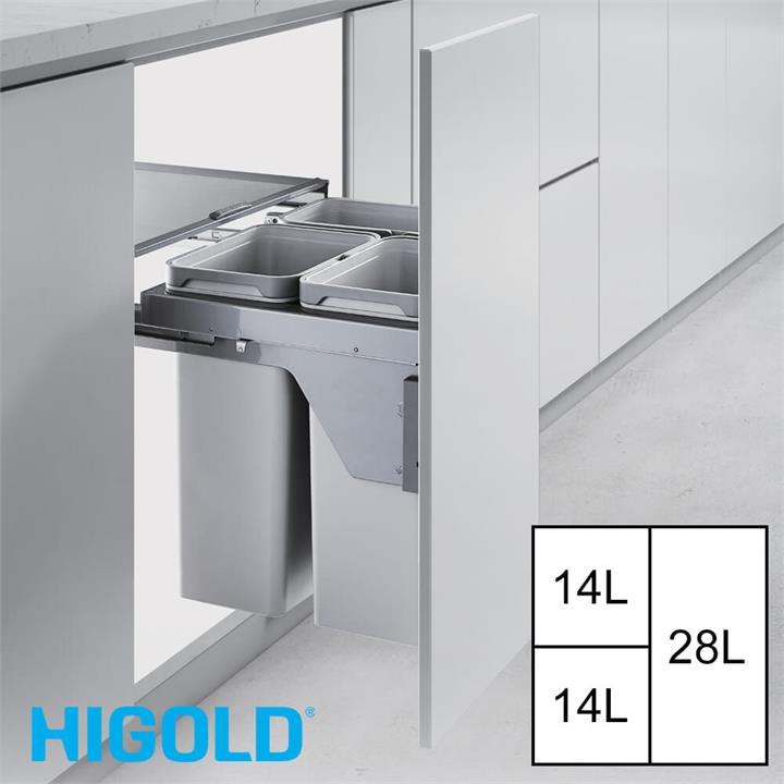 56L Triple Side Mounted Pull Out Concealed Waste Bin - 600mm Cupboard