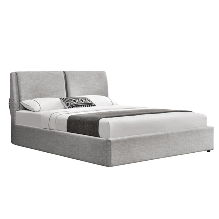 Conrad Fabric Gas Lift Bed Frame W/ Headboard Double Size - Light Grey