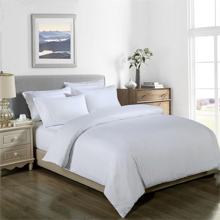 Royal Comfort 1000TC 3 Piece Striped Blended Bamboo Quilt Cover Set - King - White