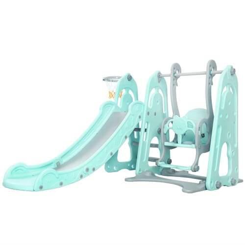 Kids Slide Swing Outdoor Indoor Playground Basketball Hoop Toddler Play Green